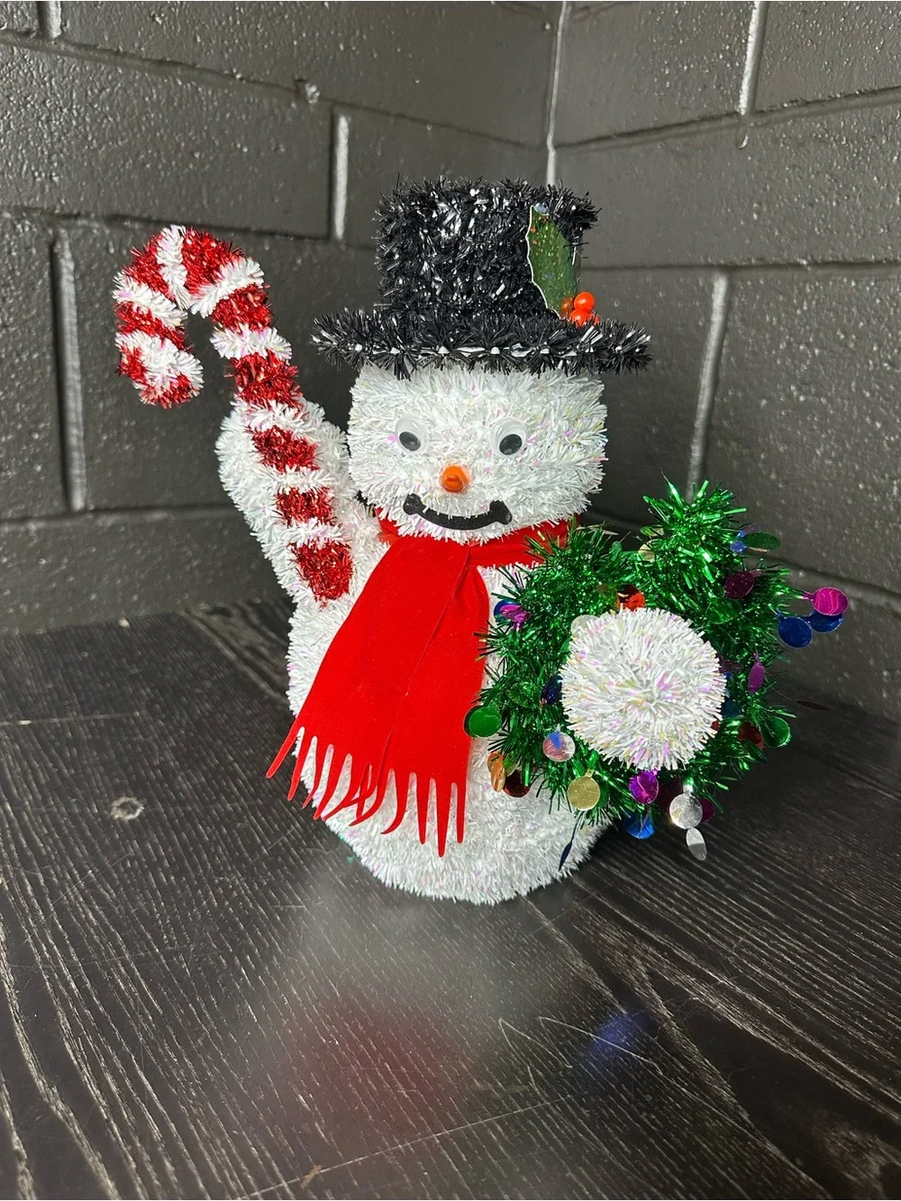 Festive White Snowman Figurine with Red Scarf and Candy Cane - Holiday Decor
